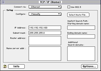 Screen shot of the TCP/IP control panel